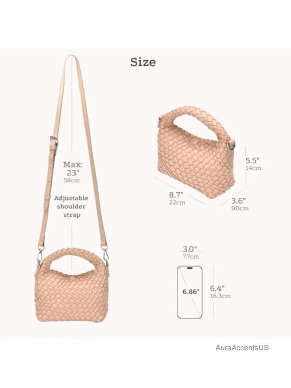 Vegan Leather Woven Crossbody Hobo Bag with Adjustable Straps